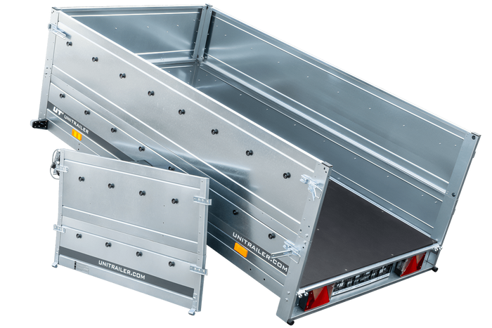 Remorcă auto 230x125 UNITRAILER GARDEN 230 KIPP cu laterale BIS și prelată gri