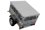 Remorcă auto 150x106 UNITRAILER GARDEN 150 KIPP cu laterale din plasă și prelată gri
