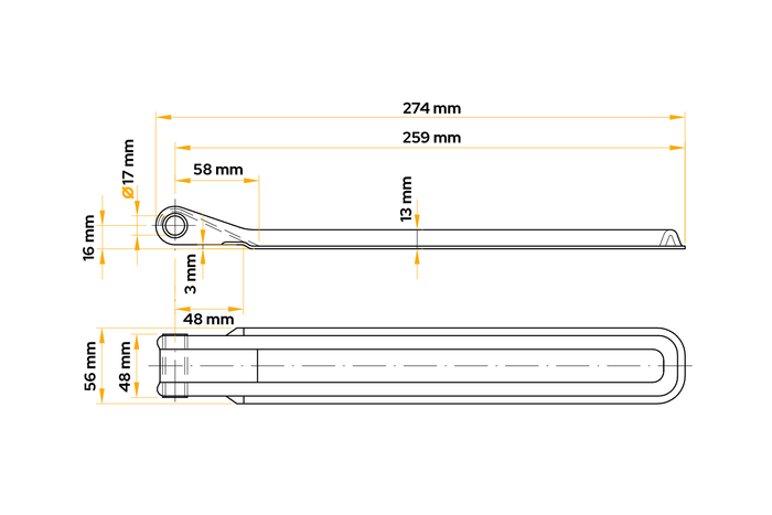 Balama laterală cu suport UNITRAILER BSCH 10-270+BSCHG 10-A montare laterală completă pentru remorcă
