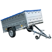 Remorcă auto pe arcuri 230x125 UNITRAILER GARDEN 230/R KIPP cu laterale BIS, cadru H-0 și capac albastru