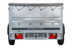 Remorcă auto pe arcuri 230x125 UNITRAILER GARDEN 230/R KIPP cu laterale BIS, cadru H-0 și prelată gri
